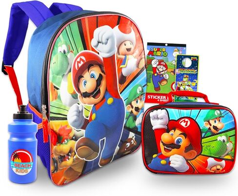 Super Mario Backpack and Lunch Box Set - Bundle of a 16" Backpack, Lunch Bag, Stickers, Water Bottle, More | Super Mario School Supplies for Kids in Saudi Arabia