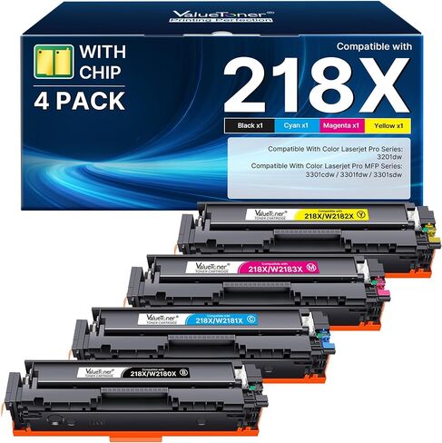 حبر 218X 218A (مع رقاقة) متوافق مع خراطيش حبر HP 218X 218 المكونة من 4 عبوات لطابعة HP Color LaserJet Pro MFP 3301fdw 3301sdw 3301cdw 3201dw W2180X (BCMY) | تونر 218X218 in Saudi Arabia