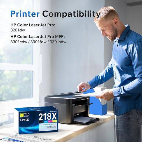 حبر 218X 218A (مع رقاقة) متوافق مع خراطيش حبر HP 218X 218 المكونة من 4 عبوات لطابعة HP Color LaserJet Pro MFP 3301fdw 3301sdw 3301cdw 3201dw W2180X (BCMY) | تونر 218X218 in Saudi Arabia