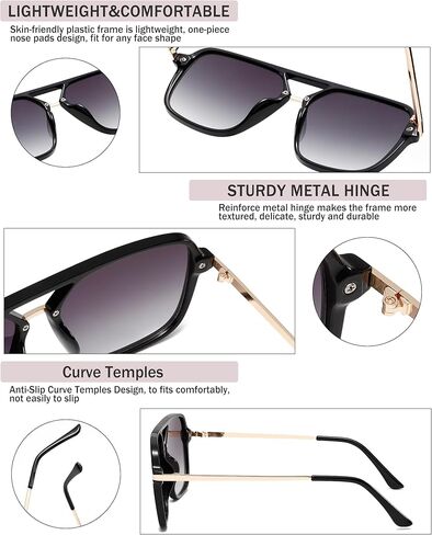 Long Keeper Retro Square Sunglasses for Women Men Aviation Trendy Sunglasses Vintage Double Bridge Tinted 90s Sun Glasses in Saudi Arabia