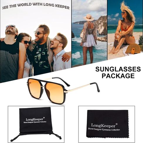 Long Keeper Retro Square Sunglasses for Women Men Aviation Trendy Sunglasses Vintage Double Bridge Tinted 90s Sun Glasses in Saudi Arabia