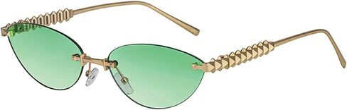 willochra Trendy Rimless Cat Eye Metal Sunglasses Vintage Small Oval Outdoor Eyewear UV400 Protection for Women Men in Saudi Arabia