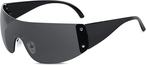 Lystaii Oversized Trendy Rimless Wrap Around Sunglasses Futuristic Cyberpunk Glasses Y2K Visor for Women Men Rave Party in Saudi Arabia