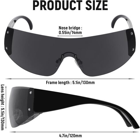 Lystaii Oversized Trendy Rimless Wrap Around Sunglasses Futuristic Cyberpunk Glasses Y2K Visor for Women Men Rave Party in Saudi Arabia