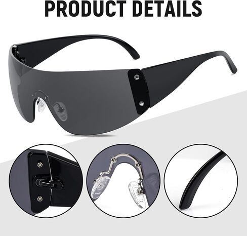 Lystaii Oversized Trendy Rimless Wrap Around Sunglasses Futuristic Cyberpunk Glasses Y2K Visor for Women Men Rave Party in Saudi Arabia