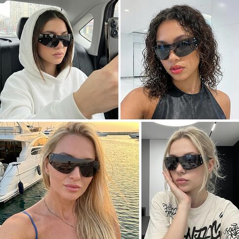 Lystaii Oversized Trendy Rimless Wrap Around Sunglasses Futuristic Cyberpunk Glasses Y2K Visor for Women Men Rave Party in Saudi Arabia