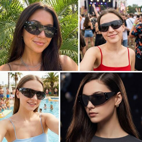 Lystaii Oversized Trendy Rimless Wrap Around Sunglasses Futuristic Cyberpunk Glasses Y2K Visor for Women Men Rave Party in Saudi Arabia