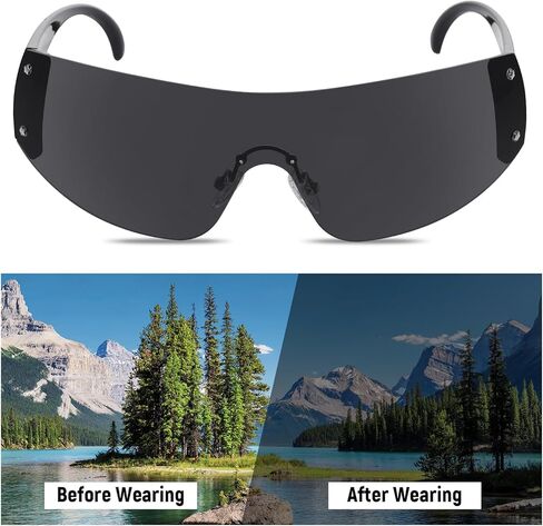 Lystaii Oversized Trendy Rimless Wrap Around Sunglasses Futuristic Cyberpunk Glasses Y2K Visor for Women Men Rave Party in Saudi Arabia