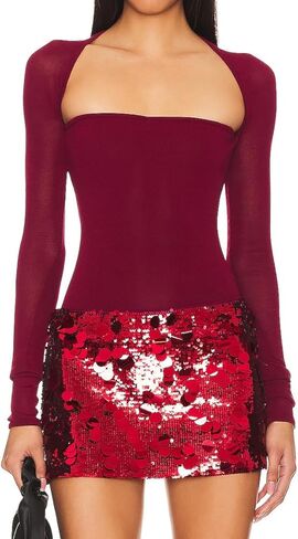 قميص نسائي مثير شبكي بأكمام طويلة من Cantonwalker، مقاس نحيف، شفاف من خلال رقبة مربعة، أزياء أنيقة in Kuwait