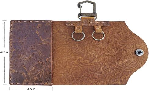 محفظة منظم مصنوعة يدويًا من الجلد الطبيعي للمفاتيح والنقود وبطاقات الائتمان وحامل مفاتيح وظيفي للرجال والنساء (نمط الغرز، طباعة بني) in Kuwait