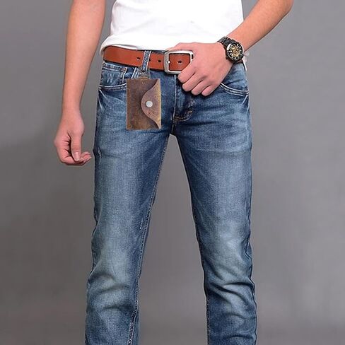 محفظة منظم مصنوعة يدويًا من الجلد الطبيعي للمفاتيح والنقود وبطاقات الائتمان وحامل مفاتيح وظيفي للرجال والنساء (نمط الغرز، طباعة بني) in Kuwait