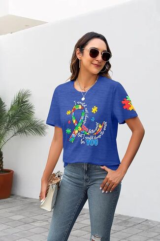 MYHALF Women Autism Awareness Shirt Teacher Autism Shirts Autism Mom Tshirt Blue Ribbon Graphic Tee Tops in Saudi Arabia