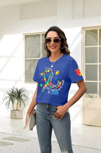 MYHALF Women Autism Awareness Shirt Teacher Autism Shirts Autism Mom Tshirt Blue Ribbon Graphic Tee Tops in Saudi Arabia