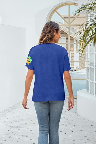 MYHALF Women Autism Awareness Shirt Teacher Autism Shirts Autism Mom Tshirt Blue Ribbon Graphic Tee Tops in Saudi Arabia