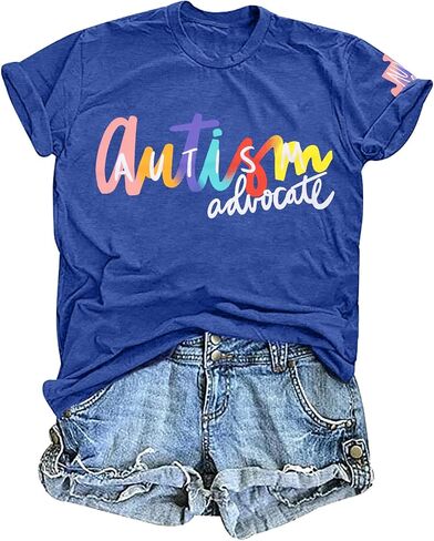 MYHALF Women Autism Awareness Shirt Teacher Autism Shirts Autism Mom Tshirt Blue Ribbon Graphic Tee Tops in Saudi Arabia