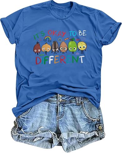 MYHALF Women Autism Awareness Shirt Teacher Autism Shirts Autism Mom Tshirt Blue Ribbon Graphic Tee Tops in Saudi Arabia