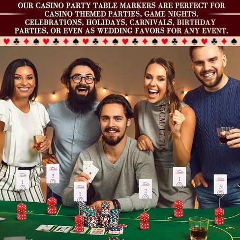 6 قطع من حاملات بطاقات مكان النرد ورقم طاولة النرد ومجموعة ألعاب الكازينو تتضمن بطاقات رقم الطاولة وحاملي بطاقات مكان الكازينو ومستلزمات الحفلات وديكور حفلات الزفاف في الكازينو in Kuwait