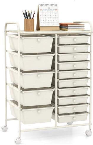 LUARANE Rolling Cart with 15 Drawers, Craft Storage Cart with Portable Handles & Lockable Wheels, Mobile Toys Organizer, Large Capacity Utility Drawer Cart Home Office School Teacher (Multi-colored) in Kuwait