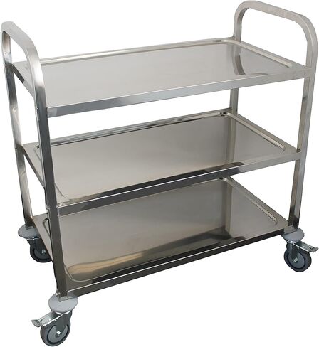 Commercial Stainless Steel Utility Cart on Wheels – 38" x 20" | 3 Shelf Metal Rolling Kitchen Storage Cart | Heavy-Duty | NSF Certified in Kuwait