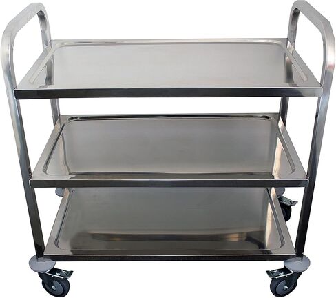 Commercial Stainless Steel Utility Cart on Wheels – 38" x 20" | 3 Shelf Metal Rolling Kitchen Storage Cart | Heavy-Duty | NSF Certified in Kuwait