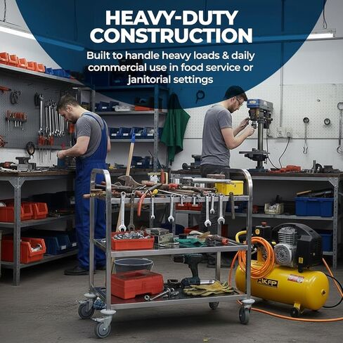 Commercial Stainless Steel Utility Cart on Wheels – 38" x 20" | 3 Shelf Metal Rolling Kitchen Storage Cart | Heavy-Duty | NSF Certified in Kuwait