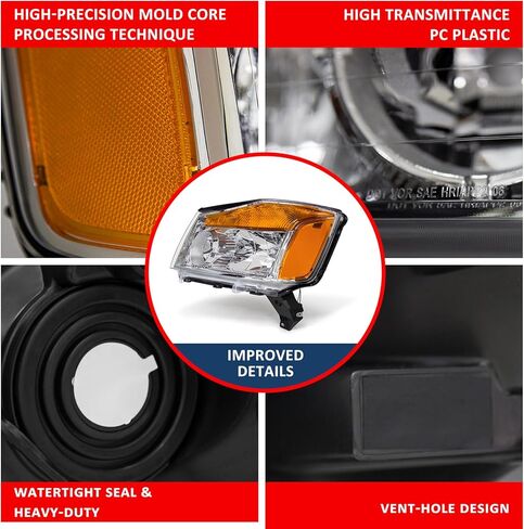 Headlight Assembly Pair for 2004-2015 Nissan Titan & 2004-2007 Armada Clear Lens Chrome Housing Amber Reflector Left Right W/O Bulbs in Saudi Arabia