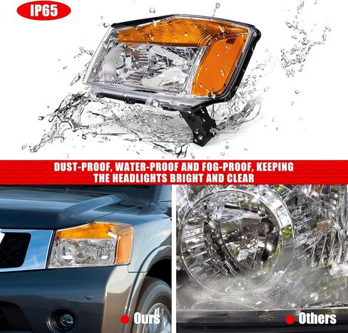 Headlight Assembly Pair for 2004-2015 Nissan Titan & 2004-2007 Armada Clear Lens Chrome Housing Amber Reflector Left Right W/O Bulbs in Saudi Arabia