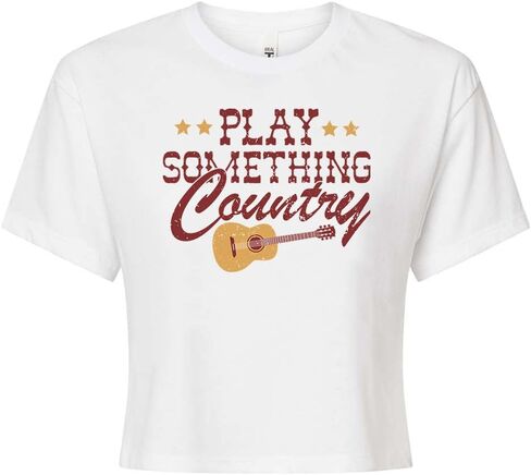 TeesAndTankYou Play Something Country Crop Tee Shirt Women's in Saudi Arabia