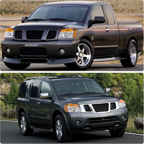 Headlight Assembly Pair for 2004-2015 Nissan Titan & 2004-2007 Armada Clear Lens Chrome Housing Amber Reflector Left Right W/O Bulbs in Saudi Arabia