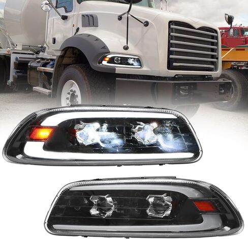 Headlight Assembly LED DRL Fit for MACK GU4 GU5 GU7 CT713 GU8 CX CXN CXU CTP Semi Trucks, Pair Headlamp Headlights Black House Left Driver & Right Passenger Side (A pair of headlight) in Kuwait