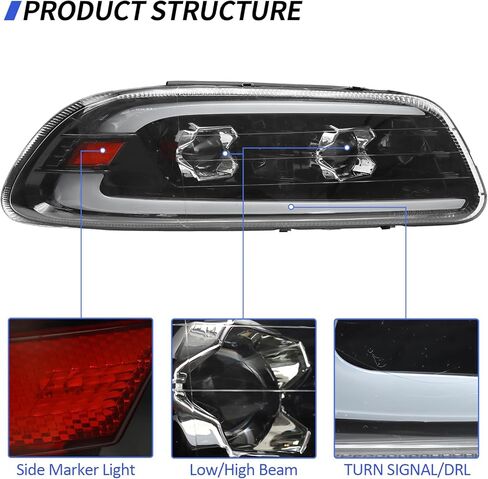 Headlight Assembly LED DRL Fit for MACK GU4 GU5 GU7 CT713 GU8 CX CXN CXU CTP Semi Trucks, Pair Headlamp Headlights Black House Left Driver & Right Passenger Side (A pair of headlight) in Kuwait