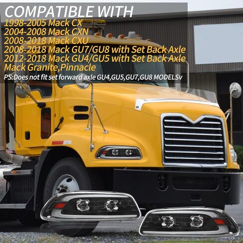 Headlight Assembly LED DRL Fit for MACK GU4 GU5 GU7 CT713 GU8 CX CXN CXU CTP Semi Trucks, Pair Headlamp Headlights Black House Left Driver & Right Passenger Side (A pair of headlight) in Kuwait