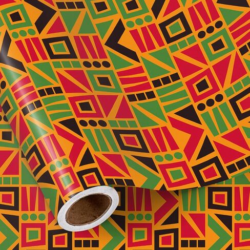 RUSPEPA Black History Month Wrapping Paper Roll, Mini Roll, 17 Inches x 16.4 Feet, Black, Green Red Yellow Geometry Pattern Design Gift Wrap Paper, Bright Colors for African BHM Festival Holiday Party in Saudi Arabia