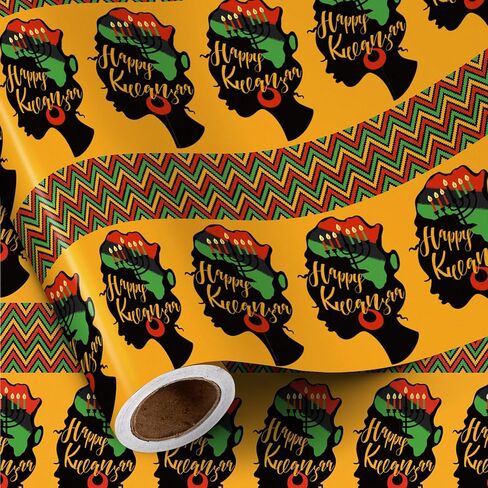 RUSPEPA Black History Month Wrapping Paper Roll, Mini Roll, 17 Inches x 16.4 Feet, Black, Green Red Yellow Geometry Pattern Design Gift Wrap Paper, Bright Colors for African BHM Festival Holiday Party in Saudi Arabia
