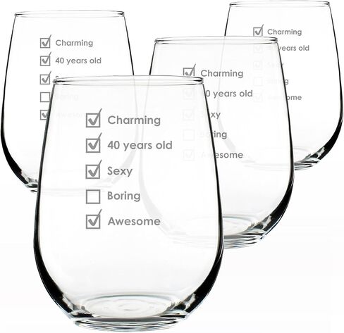 40th Birthday Checklist - Stemless Wine Glass Gift - Funny Bday Gifts for Women and Men Turning 40 - Large 17 Ounce in Saudi Arabia