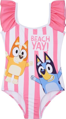 Paw Patrol | Bluey Girls Swimsuit, One Piece Toddler Bathing Suit with Ruffle Shoulder UPF 50+ Pool, Beach Swimwear in Saudi Arabia