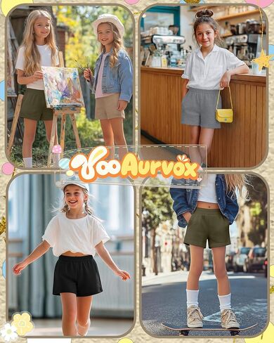 4 Pack Girl's Shorts Teen Athletic Shorts Elastic Waist Kids Summer Casual SweatShorts with Pockets 5-14 Year in Kuwait