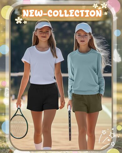 4 Pack Girl's Shorts Teen Athletic Shorts Elastic Waist Kids Summer Casual SweatShorts with Pockets 5-14 Year in Kuwait