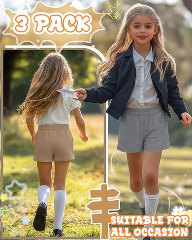 4 Pack Girl's Shorts Teen Athletic Shorts Elastic Waist Kids Summer Casual SweatShorts with Pockets 5-14 Year in Kuwait