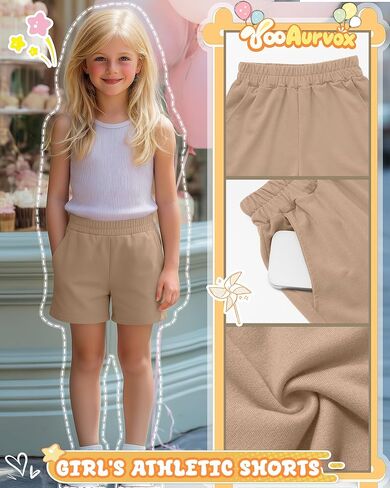 4 Pack Girl's Shorts Teen Athletic Shorts Elastic Waist Kids Summer Casual SweatShorts with Pockets 5-14 Year in Kuwait