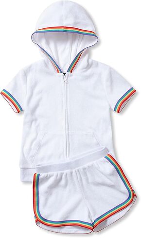 Lands' End Girls Terry Zip Front Top and Shorts Cover Up Set X-Large White in Saudi Arabia