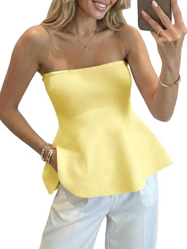 Saodimallsu Womens Peplum Tube Tops Sleeveless Strapless Bandeau Tank Top 2026 Summer Cute Ruffle Knit Sweater Vest in Saudi Arabia
