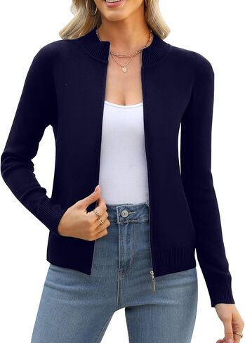 AYIFU Womens Zip Up Cardigan Sweaters Lightweight Knitted Long Sleeve Jacket Trendy Crew Neck Spring Fashion Outfits in Kuwait