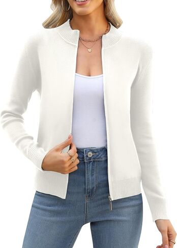 AYIFU Womens Zip Up Cardigan Sweaters Lightweight Knitted Long Sleeve Jacket Trendy Crew Neck Spring Fashion Outfits in Saudi Arabia
