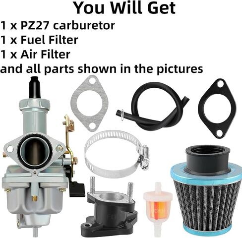 PZ27 Carburetor Compatible with 250cc 200cc 150cc ATV Go Kart Dirt Bike Carb Fits for TaoTao Coolster CG XR100 Predator Coleman KT196 CT200U Kazuma 27mm Baja Mini Bike Go Kart Parts with Air Filter in Kuwait