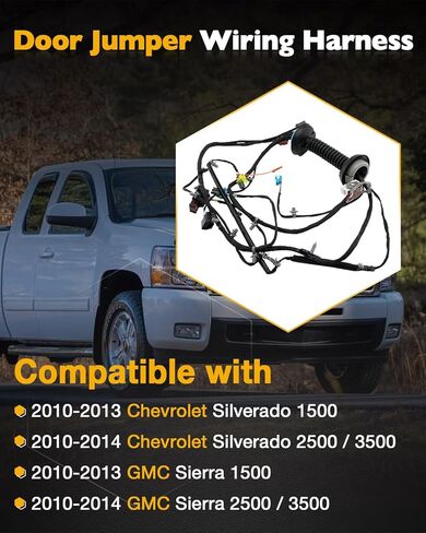 سرج أسلاك الباب، متوافق مع 2010-2014 Chevy Silverado/GMC Sierra 1500 2500 3500، جانب السائق الأيسر الأمامي، DL3 Power Fold Door Jumper Wire Harness، LH Grommet Wiring، يستبدل OE # 22912627 in Saudi Arabia