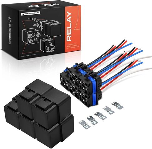 A-Premium 12V Relay 40A 4-Pin SPST مع مقبس أسلاك مقاوم للماء ودعامة حديدية متوافقة مع السيارات والشاحنات والقوارب البحرية (مجموعة من 5) in Saudi Arabia
