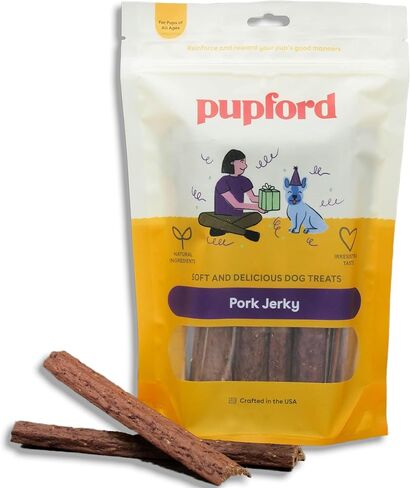Pupford Pork Jerky for Dogs & Puppies, All-Natural, Healthy Dog Treats, No Fillers, Made in USA (10 oz) in Kuwait