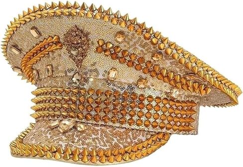 Sparkling Rhinestone Sequin Sailor Captain Hat Flat Top Man Women Unisex Stage Performance Party Costume Music Festival Cap in Saudi Arabia