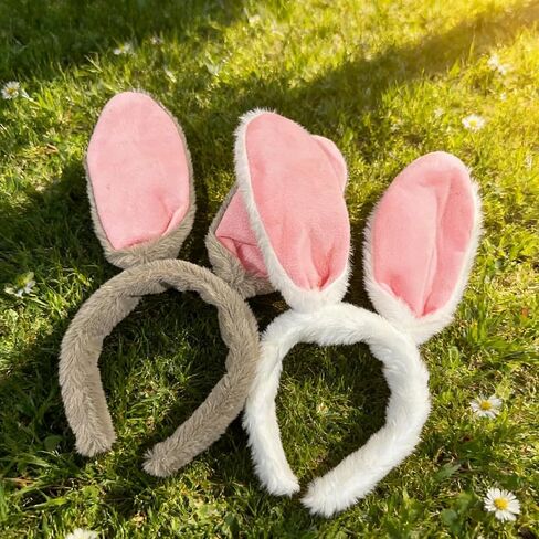 2PCS Easter Bunny Headbands,Adjustable Easter Bunny Ears,Plush Rabbit Animal Hairband,Grey & White Rabbit Ears Costume Accessories, Headpieces Gift for Adults Birthday Easter Cosplay in Kuwait